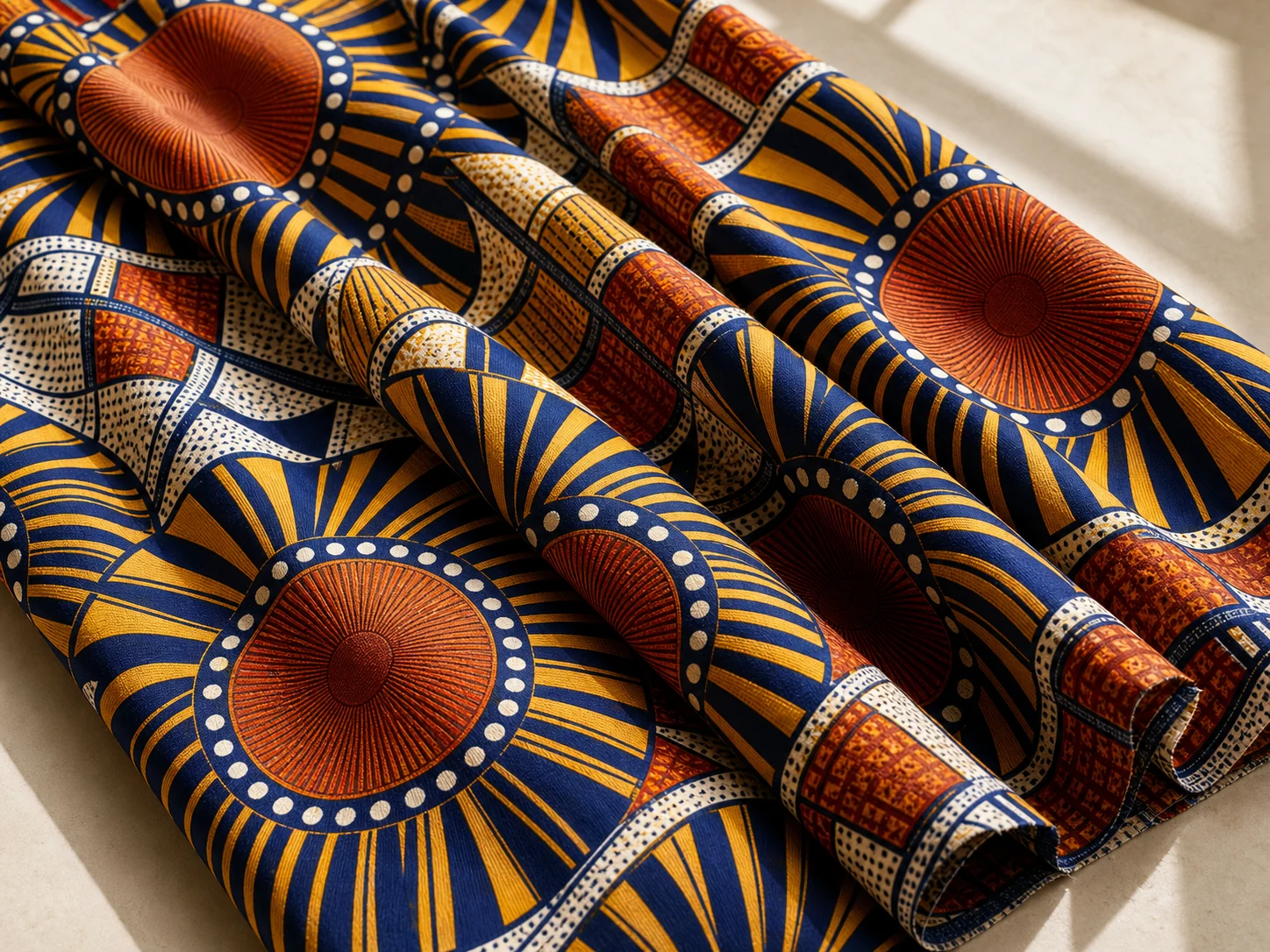 Indigo and saffron wax print textile